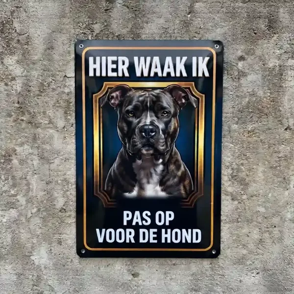 Metalen Bord Pitbull - Hier Waak Ik