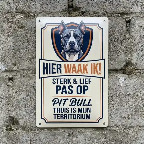 Metalen bord Pitbull - Hier waak ik