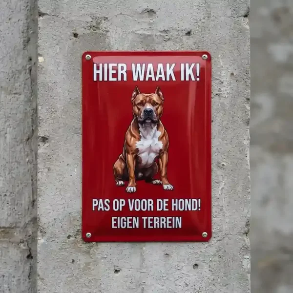Metalen Bord Pitbull - Hier waak ik!