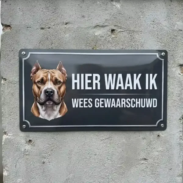 Metalen Bord Pitbull - Hier Waak Ik