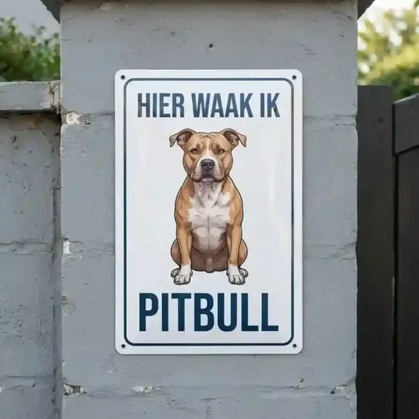 Metalen Bord Pitbull - Hier Waak Ik