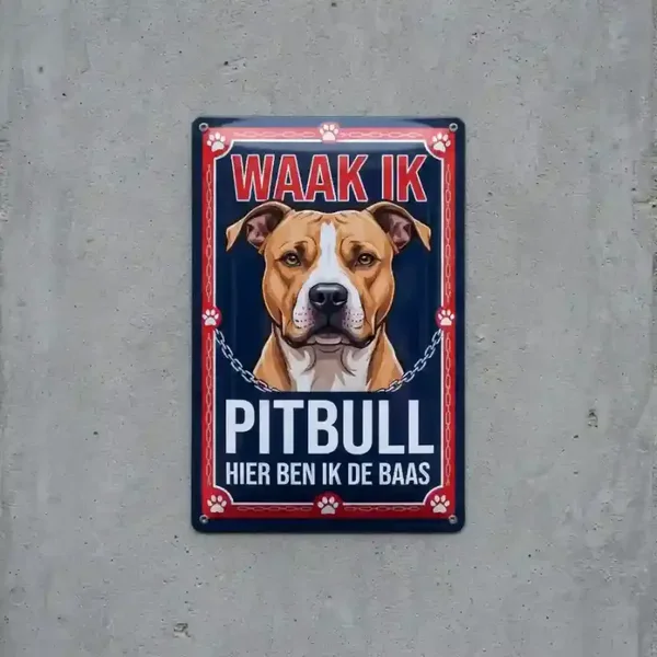 Metalen Bord Pitbull - Waak ik Hier ben ik de baas