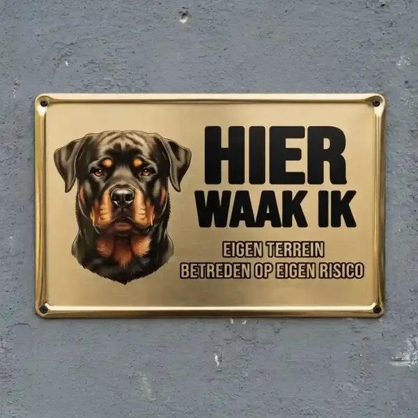 Metalen Waarschuwingsbord Rottweiler - Hier Waak Ik