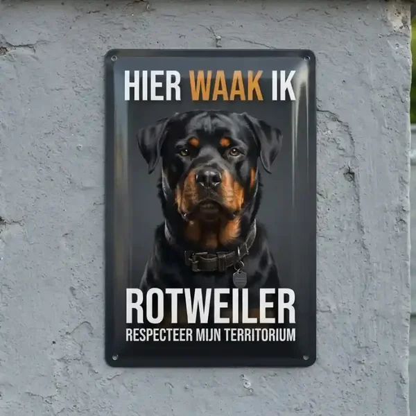 Metalen bord Rottweiler - Hier waak ik