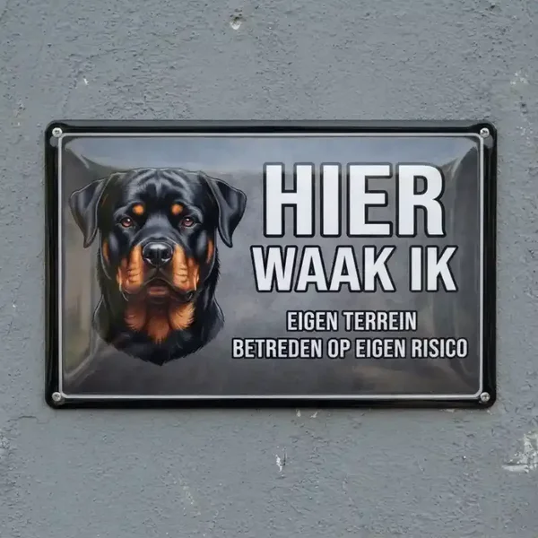 Metalen Bord Rottweiler - Hier Waak Ik