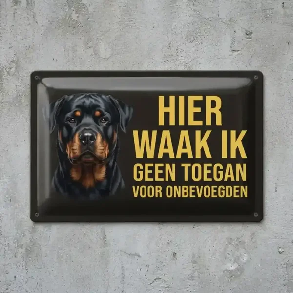 Metalen Bord Rottweiler - Hier Waak Ik