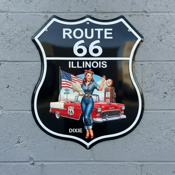 Metalen Bord Route 66 Illinois Pin-up Dixie 32x32 cm