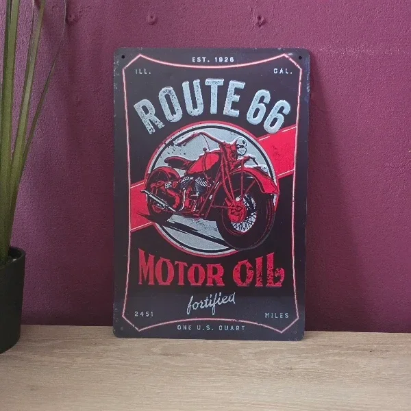 Route 66 Motor Oil Metalen Bord Vintage - 20x30 cm (Tweedehands)