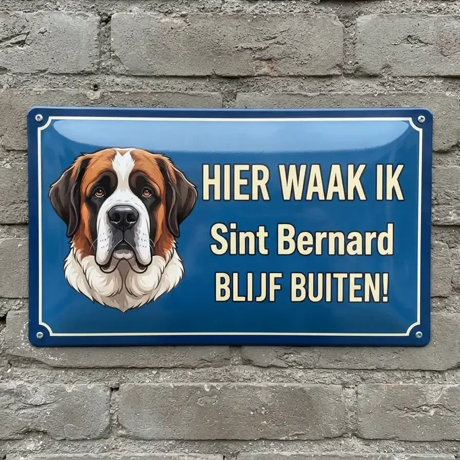 Metalen Bord Sint Bernard - Hier Waak Ik Blijf Buiten