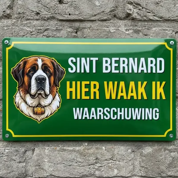 Metalend bord Sint Bernard - Hier waak ik