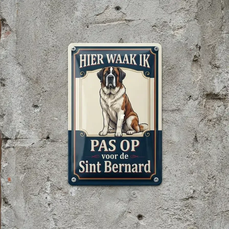 Metalen Bord Sint Bernard - Hier Waak Ik