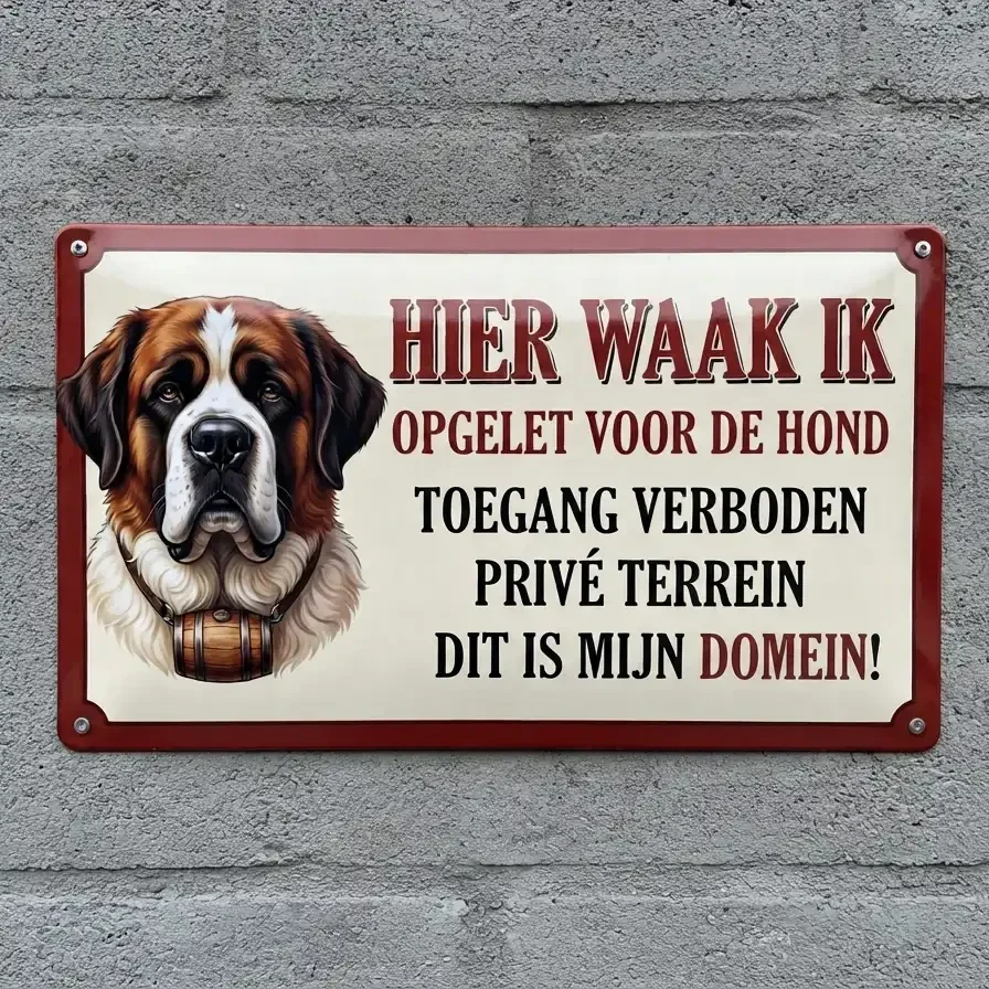Metalen Bord Sint Bernard - Hier Waak Ik Privé Terrein