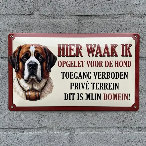 Metalen Bord Sint Bernard - Hier Waak Ik Privé Terrein