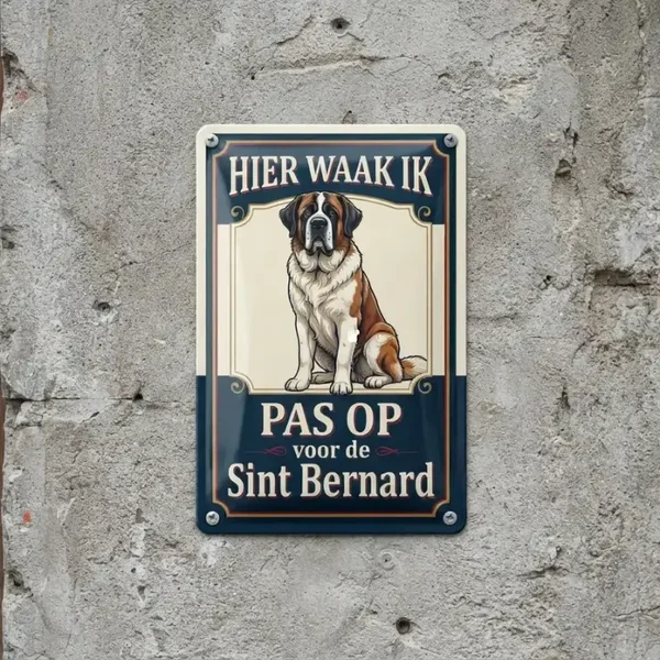 Metalen Bord Sint Bernard - Hier Waak Ik