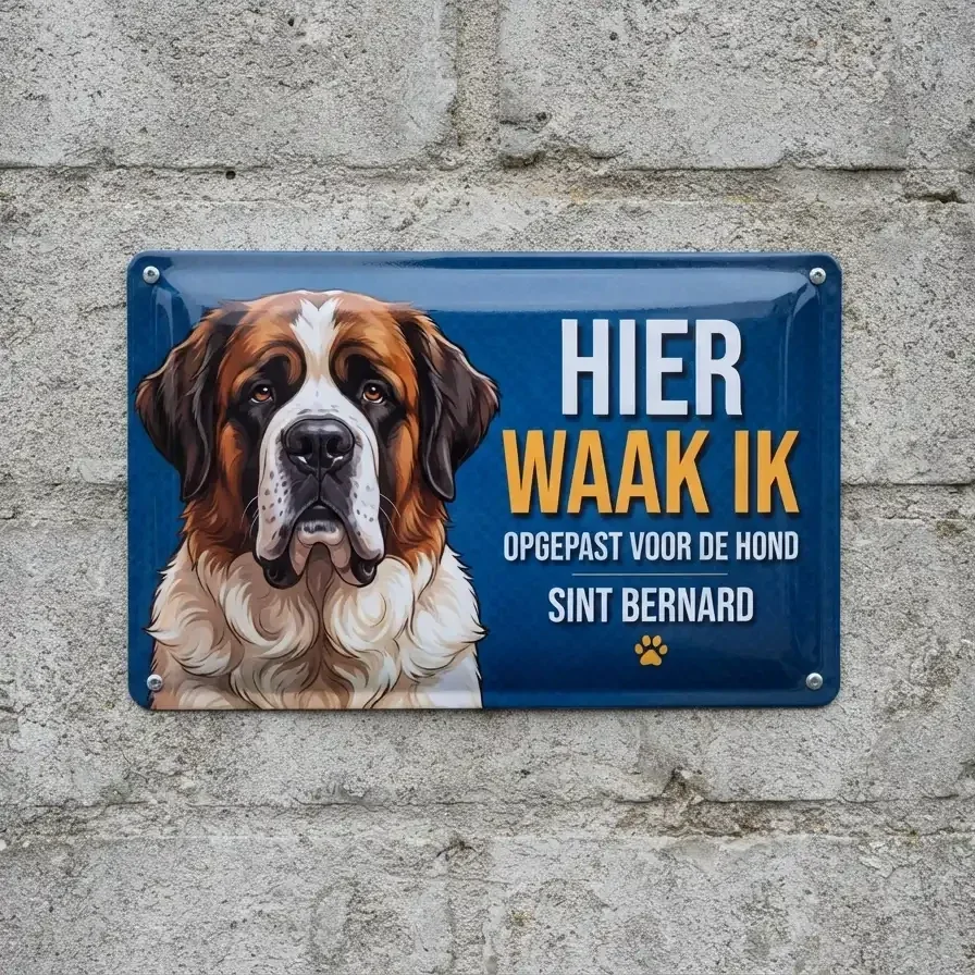 Metalen Bord Sint Bernard - Hier Waak Ik