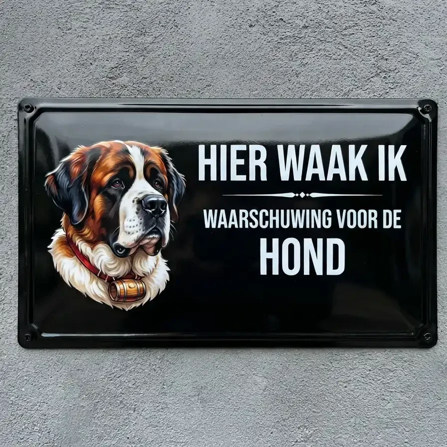 Metalen Bord Sint Bernard - Hier Waak Ik