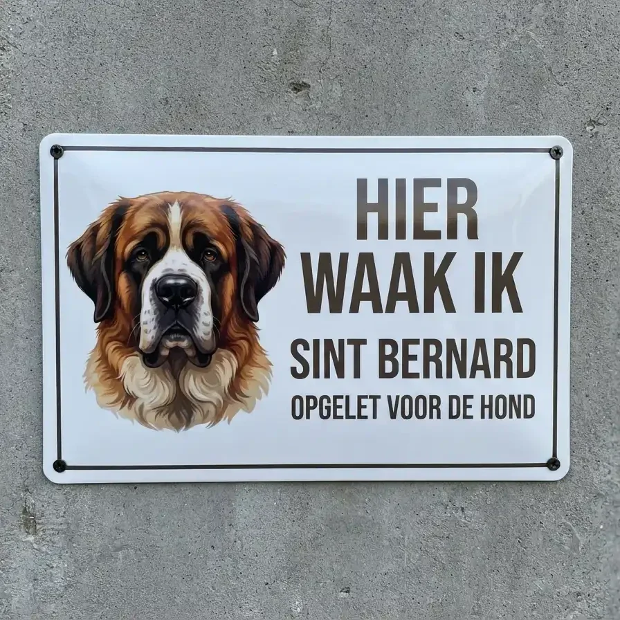 Metalen Bord Sint Bernard - Hier Waak Ik