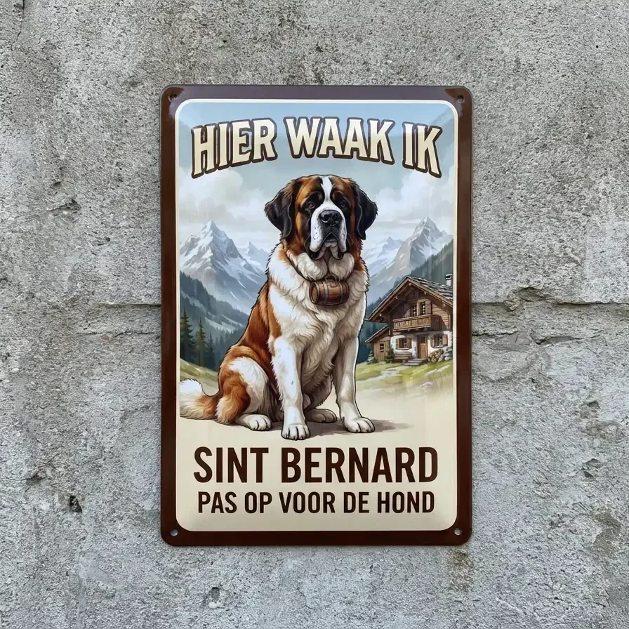 Metalen Bord Sint Bernard - Hier Waak Ik