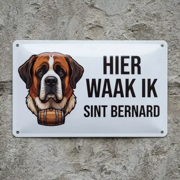 Metalen Bord Sint Bernard - Hier Waak Ik