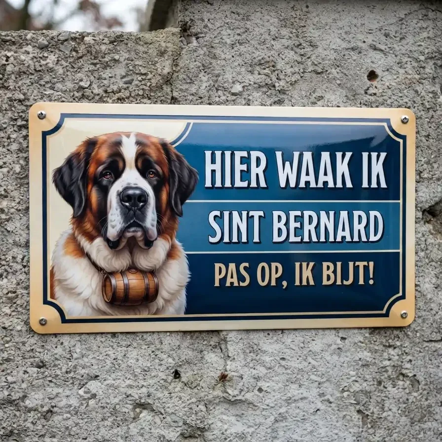 Metalen bord Sint Bernard - Hier waak ik