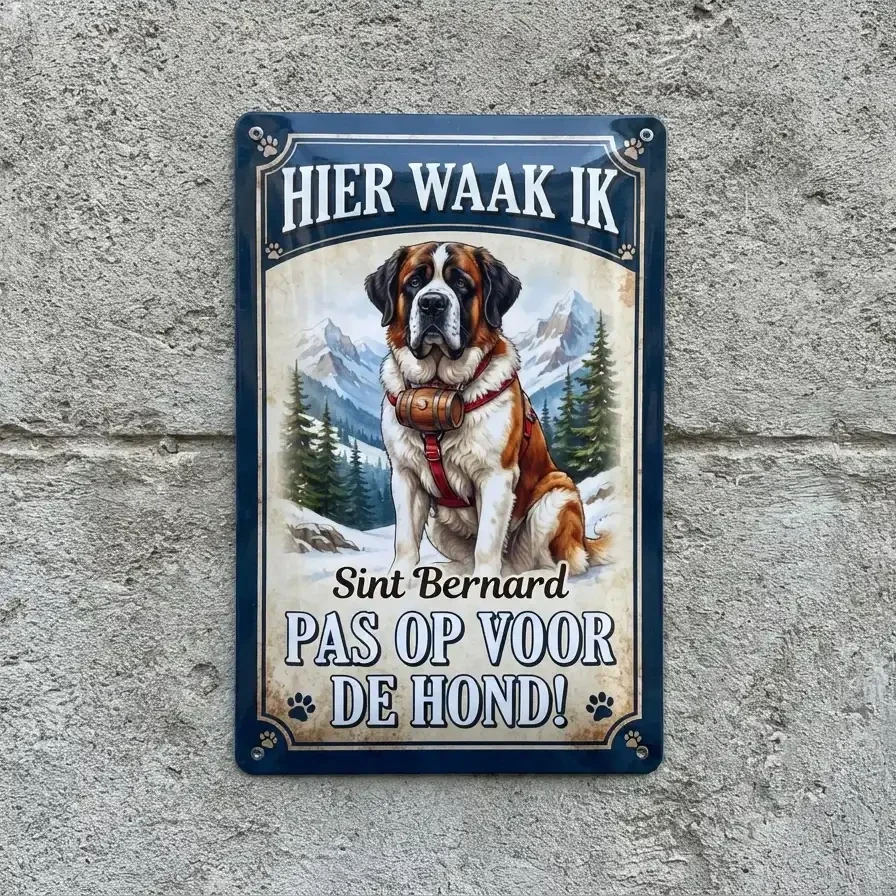 Metalen Bord Sint-Bernard - Hier Waak Ik