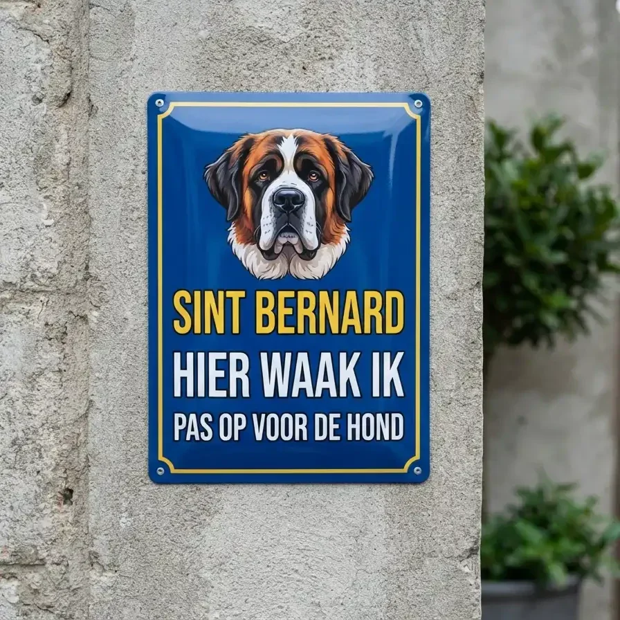 Metalen bord Sint Bernard - Hier waak ik