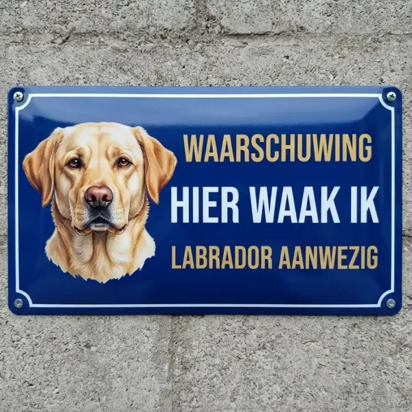 Metalen bord - Waarschuwing Hier waak ik Labrador