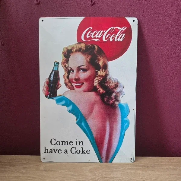 Vintage Metalen Coca-Cola Bord - Come in have a Coke - 20x30 cm