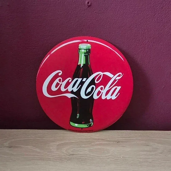 Metalen Coca-Cola Wandbord Rond - Tweedehands - 20 \times 20 cm
