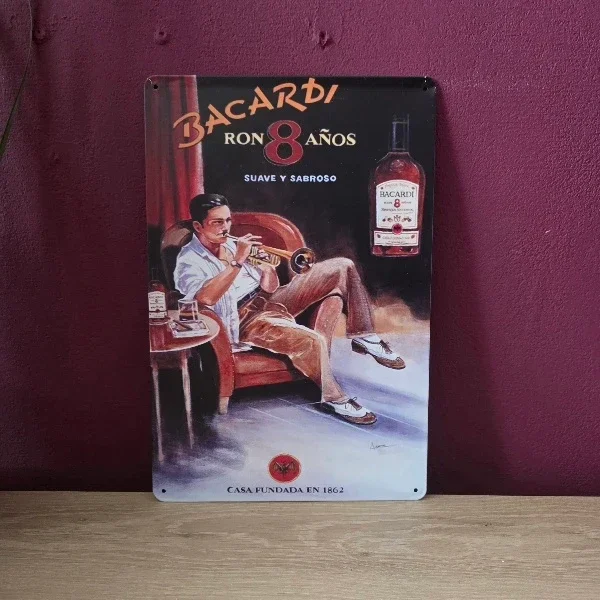 Bacardi Ron 8 Años Metalen Reclamebord - Vintage Wandbord 20x30 cm