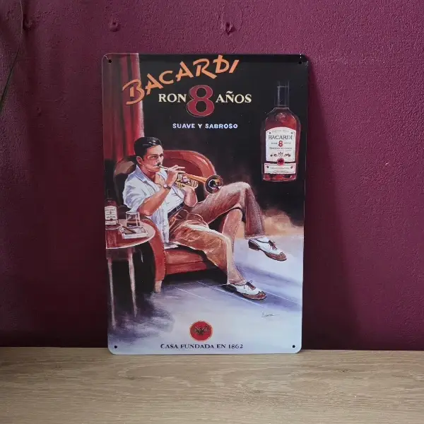 Bacardi Ron 8 Años Metalen Reclamebord - Vintage Wandbord 20x30 cm