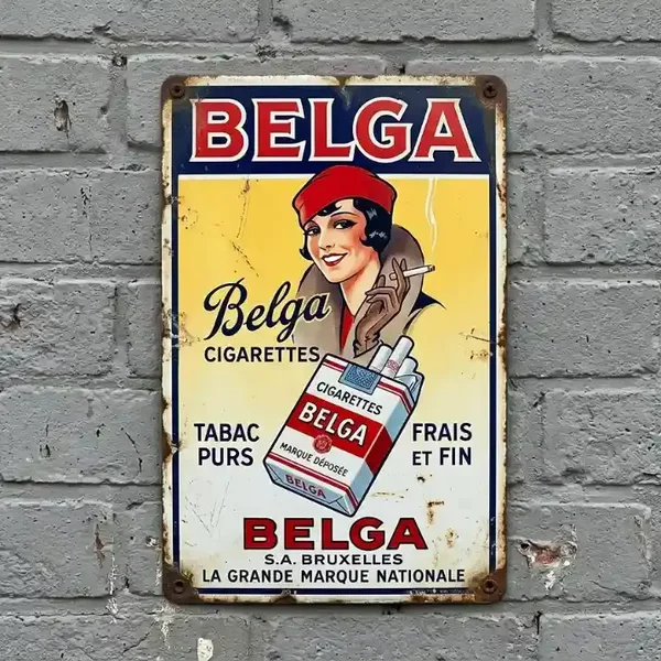 Metalen Reclamebord Belga Cigarettes - Vintage Look