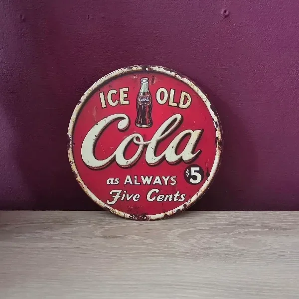 Metalen Wandbord Ice Old Cola - Vintage Rond - 20x20 cm