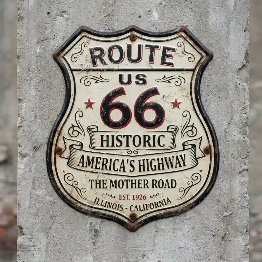 Metalen Wandbord Route 66 Historic Shield 32x32 cm