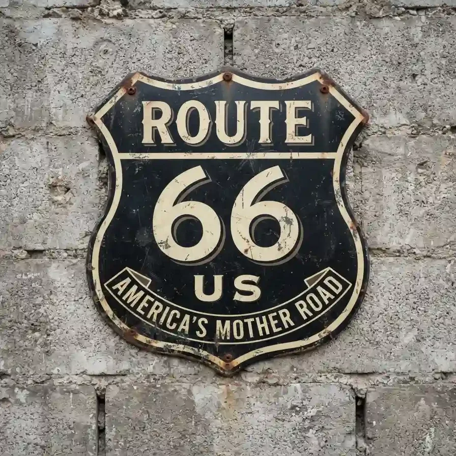Metalen Wandbord Route 66 America's Mother Road 32x32 cm