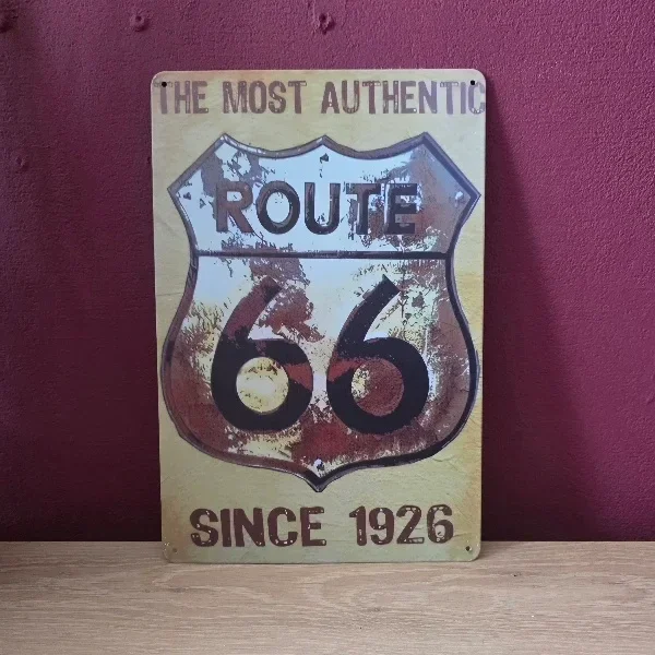 Metalen Route 66 Wandbord Vintage - 20x30 cm