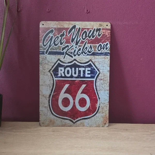Metalen Route 66 Wandbord Vintage - 20x30 cm