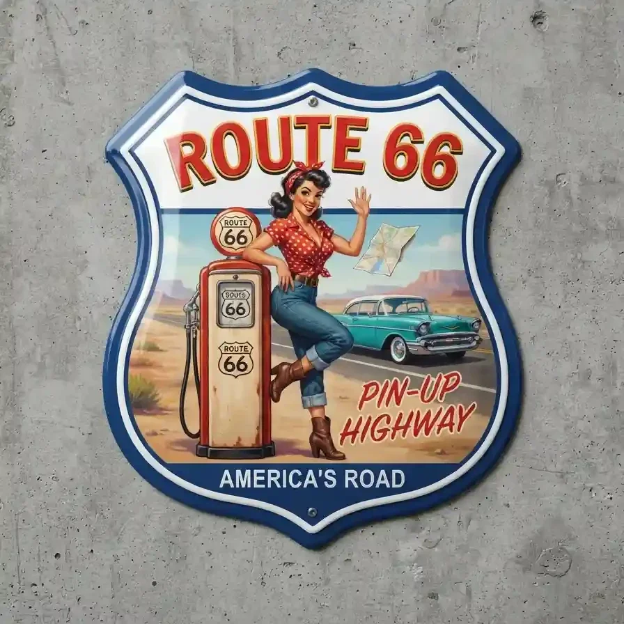Metalen Schild Bord Route 66 Pin-Up Highway 32x32 cm