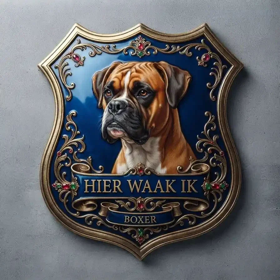 Schild Boxer - Hier Waak Ik 32x32 cm