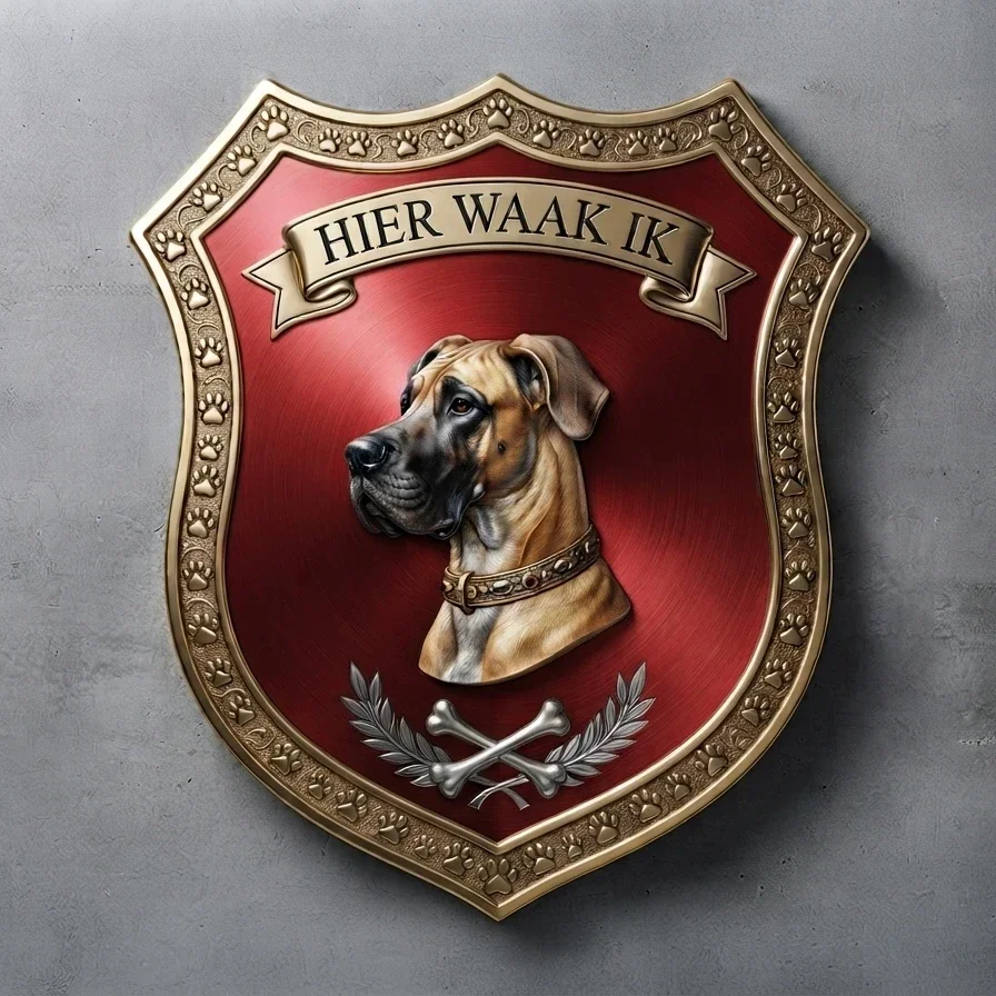 Schild Deense Dog - Hier Waak Ik (32x32 cm)