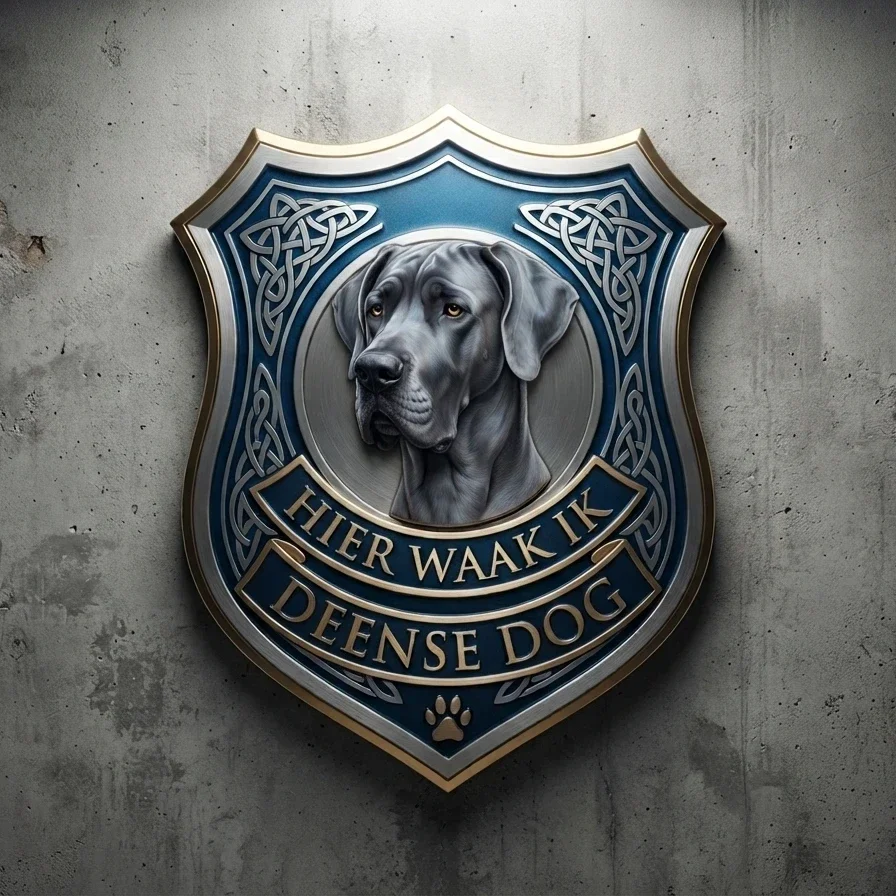Schild Deense Dog - Hier Waak Ik - 32x32 cm