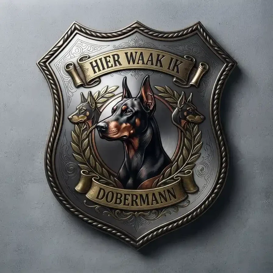 Schild Dobermann - Hier Waak Ik 32x32 cm
