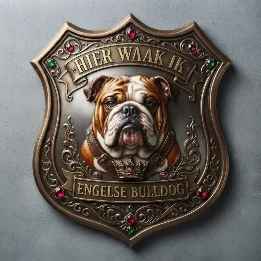 Schild "Hier Waak Ik" Bulldog 32x32 cm