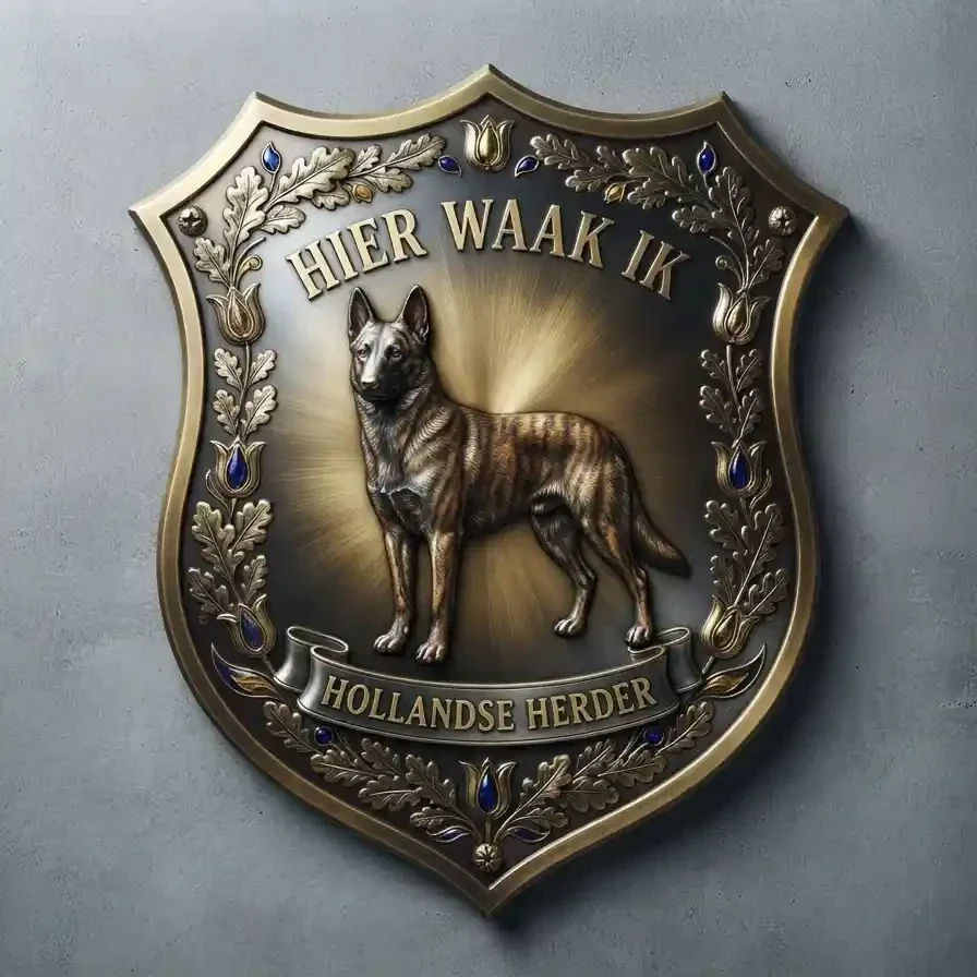 Schild Hollandse Herder - Hier Waak Ik (32x32 cm)