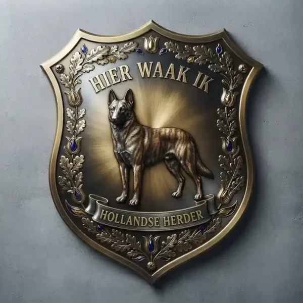 Schild Hollandse Herder - Hier Waak Ik (32x32 cm)