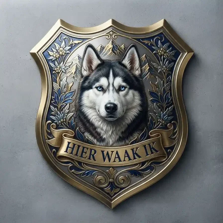 Schild Husky - Hier Waak Ik - 32x32 cm