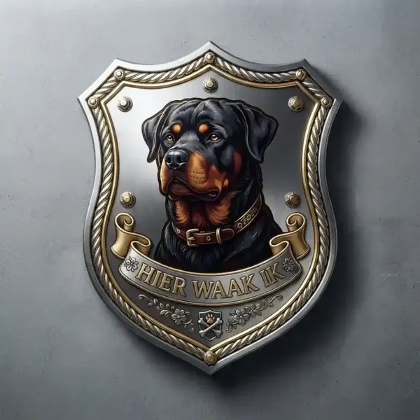 Metalenschild Rottweiler 32x32 cm - Hier waak ik