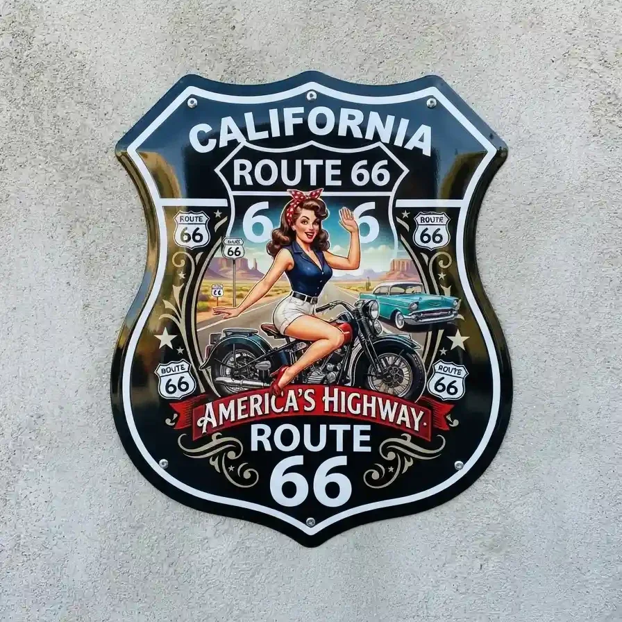 Metalen Schild Bord Route 66 California Pin-up 32x32 cm