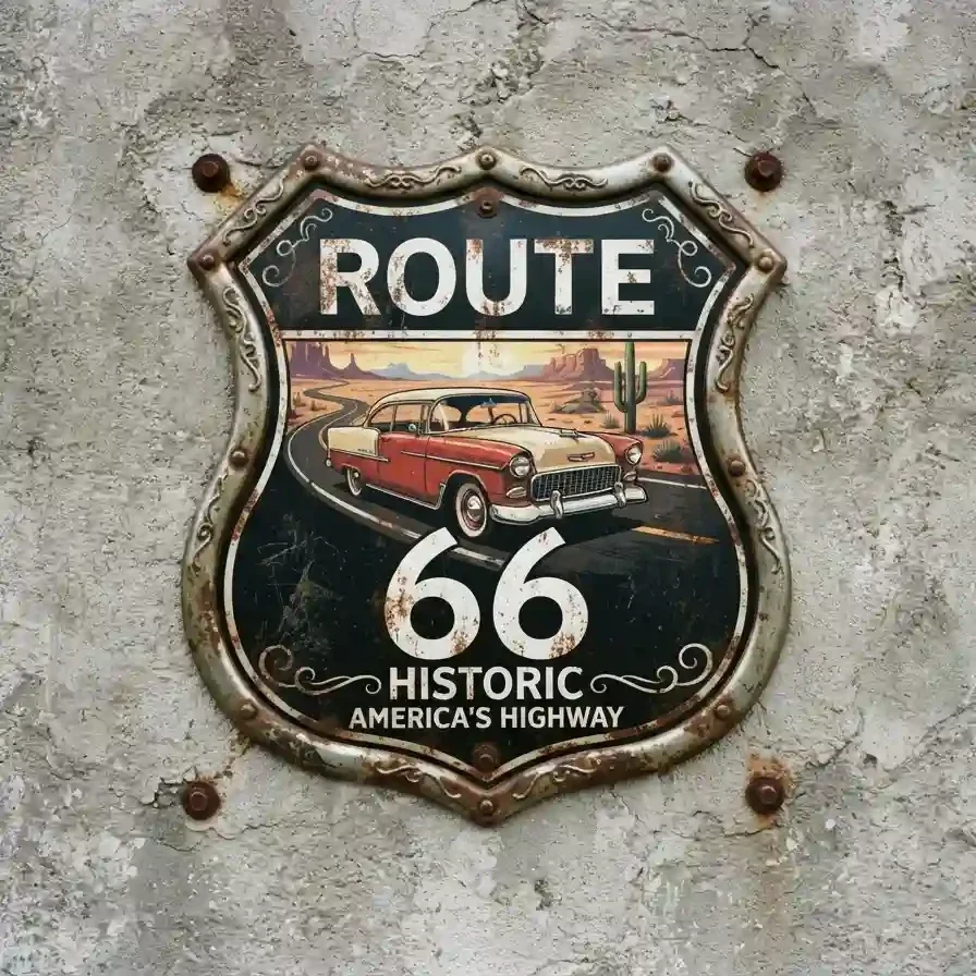 Metalen Schild Route 66 Historic 32x32 cm