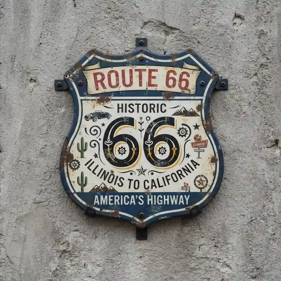 Metalen Wandbord Route 66 Historic Shield 32x32 cm